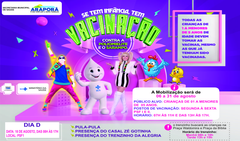 Imagem destaque notícia SÁBADO É DIA DE VACINAR CONTRA SARAMPO E POLIOMIELITE