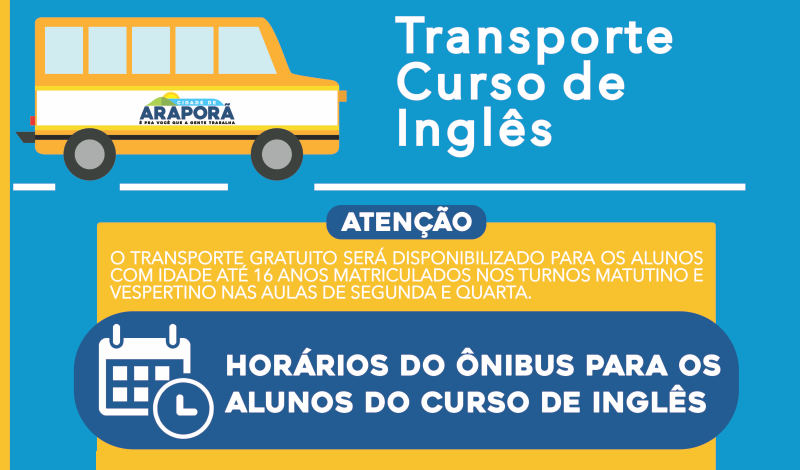 Imagem destaque notícia PREFEITURA INFORMA SOBRE HOR&Aacute;RIOS DO &Ocirc;NIBUS PARA OS ALUNOS DO CURSO DE INGL&Ecirc;S