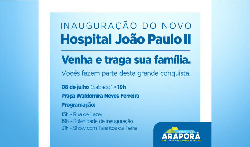 Imagem destaque notícia Prefeitura e Secretaria da Saúde convidam para inauguração do hospital