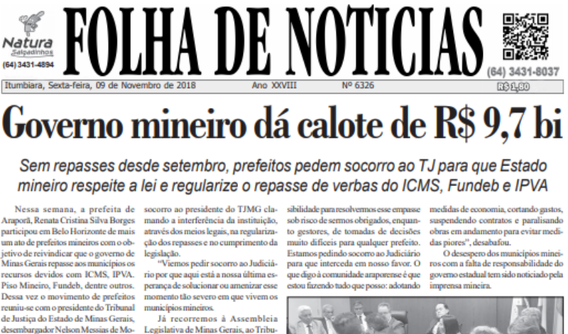 Imagem destaque notícia Governo Mineiro dá calote em municípios de R$ 9,7 bi 