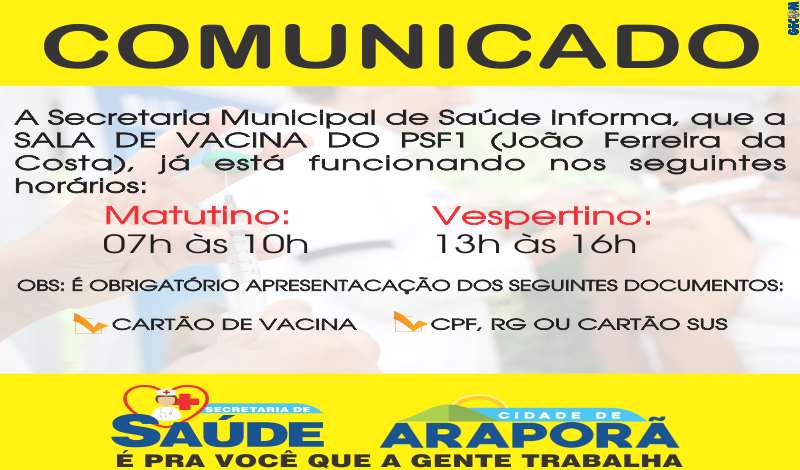 Imagem destaque notícia SALA DE VACINA DO PSF1 JÁ ESTÁ EM FUNCIONAMENTO