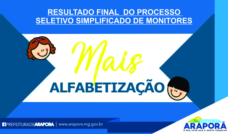 Imagem destaque notícia RESULTADO FINAL&nbsp; DO PROCESSO SELETIVO SIMPLIFICADO DE MONITORES PARA ATUAREM NO PROGRAMA MAIS ALFABETIZA&Ccedil;&Atilde;O