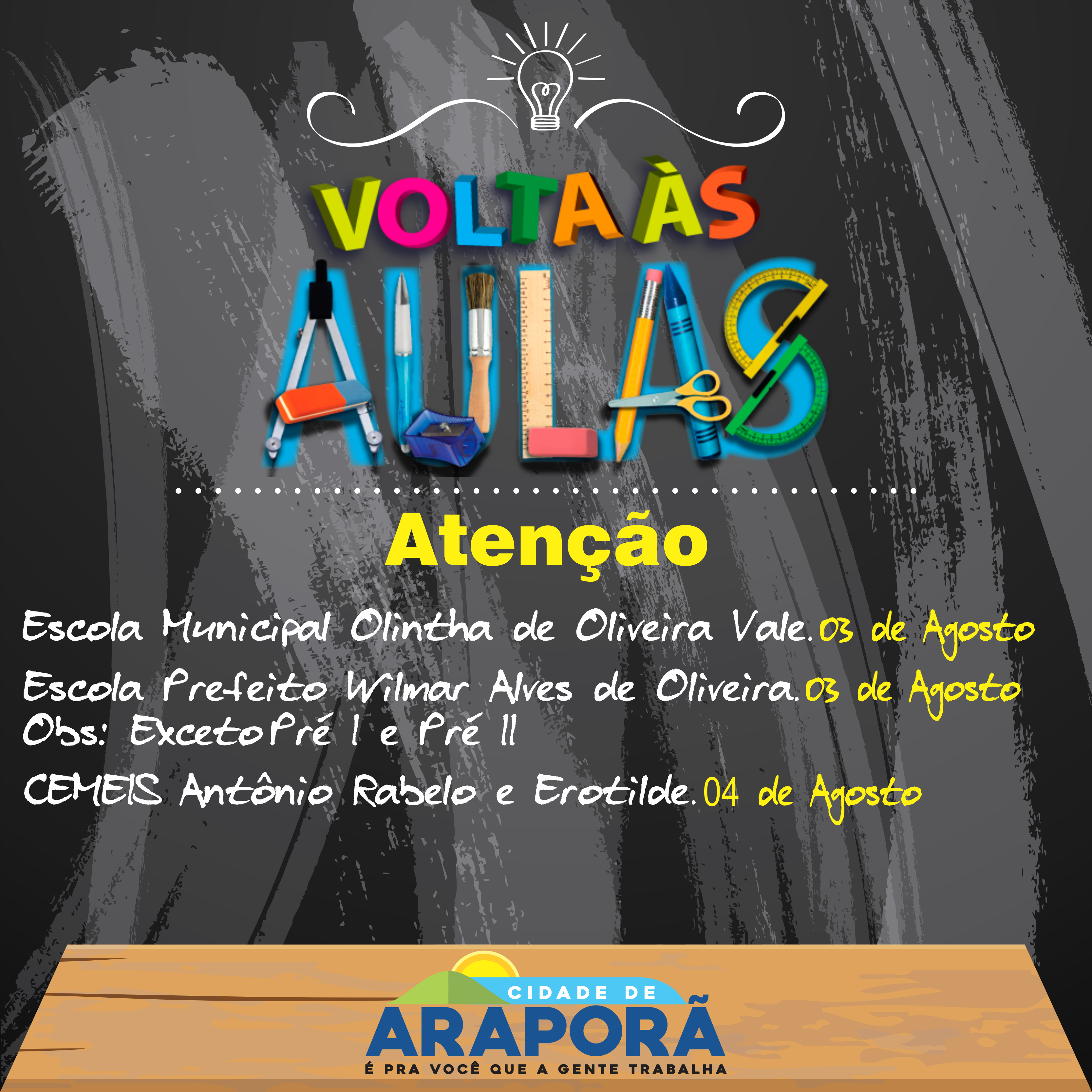 Imagem destaque notícia Aulas na Rede Municipal de Educação de Araporã serão retomadas nessa semana