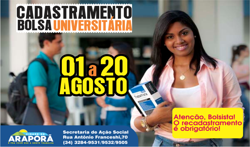 Imagem destaque notícia Prefeitura de Araporã prorroga prazo para cadastro do Bolsa Universitária