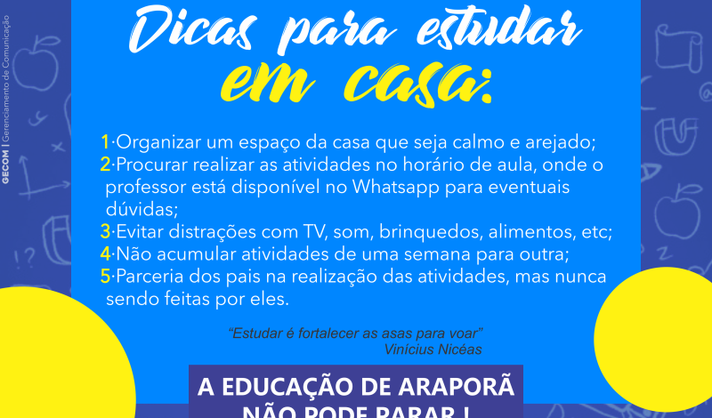 Imagem destaque notícia DICAS PARA ESTUDAR EM CASA