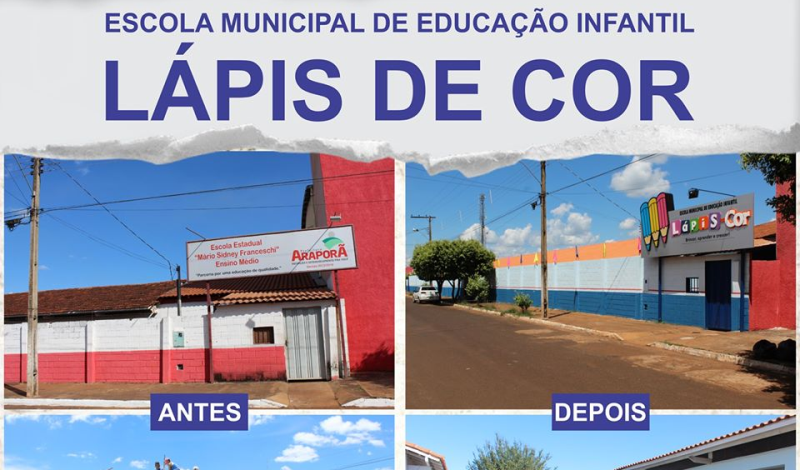 Imagem destaque notícia  ANTES E DEPOIS DA ESCOLA DO EMEI L&Aacute;PIS DE COR