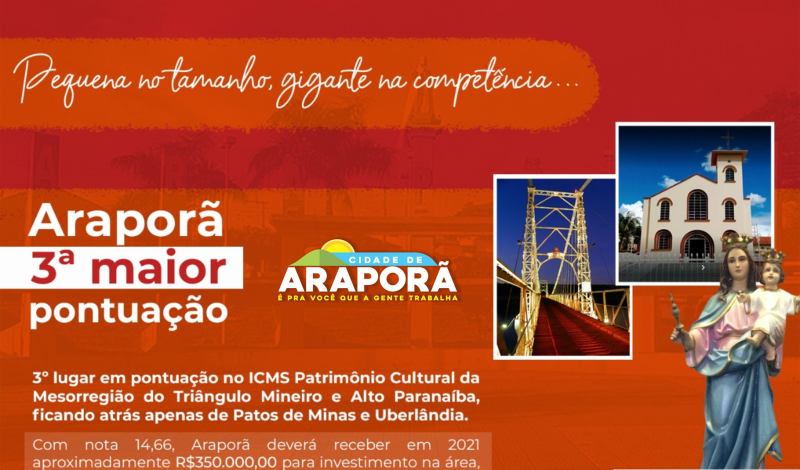 Imagem destaque notícia ARAPOR&Atilde; TER&Aacute; RECURSO RECORDE DO ICMS DO PATRIM&Ocirc;NIO CULTURAL