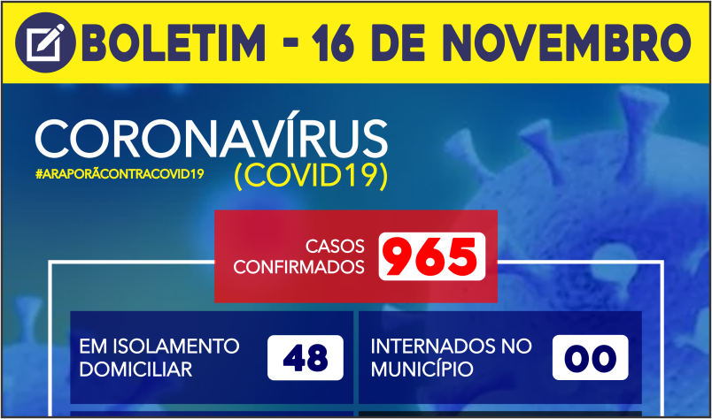 Imagem destaque notícia BOLETIM CORONAV&Iacute;RUS - 16/11