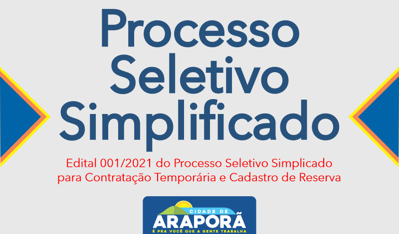Imagem destaque notícia EDITAL 001/2021 DO PROCESSO SELETIVO SIMPLICADO PARA CONTRATA&Ccedil;&Atilde;O TEMPOR&Aacute;RIA E CADASTRO DE RESERVA