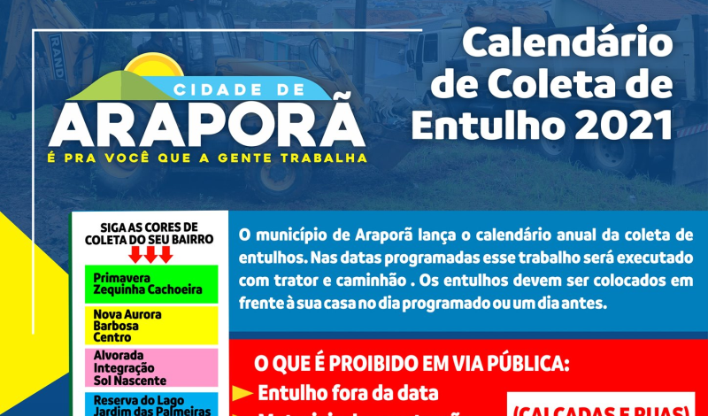 Imagem destaque notícia CIDADE LIMPA: PREFEITURA ADOTA CALEND&Aacute;RIO PARA RECOLHIMENTO DE ENTULHO