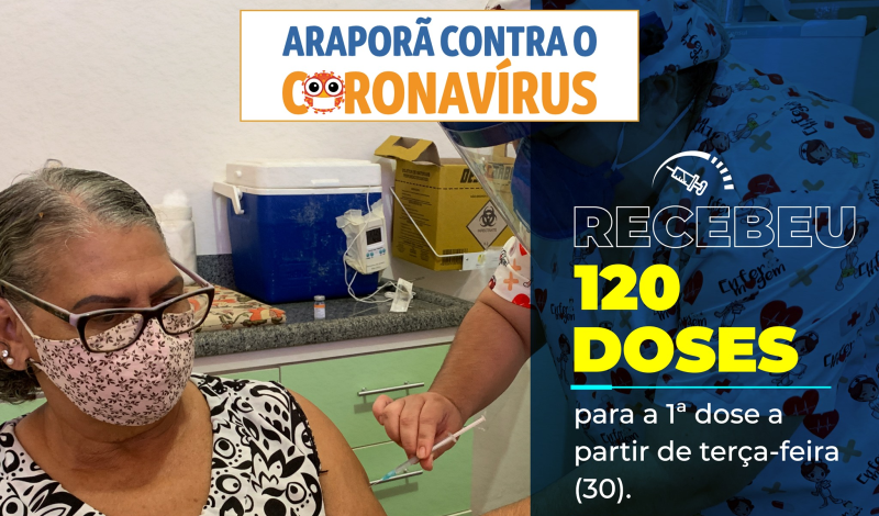 Imagem destaque notícia COM A CHEGADA DE MAIS 120 DOSES DA VACINA CONTRA COVID-19, ARAPOR&Atilde; INICIA VACINA&Ccedil;&Atilde;O DE IDOSOS ACIMA DE 66 ANOS