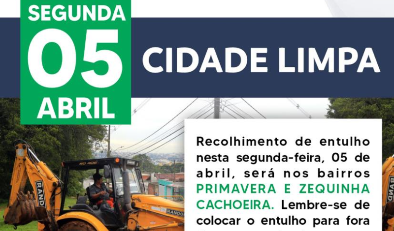 Imagem destaque notícia SEGUNDA-FEIRA (05) &Eacute; DIA DE RECOLHER ENTULHO NOS BAIRROS PRIMAVERA E ZEQUINHA CACHOEIRA