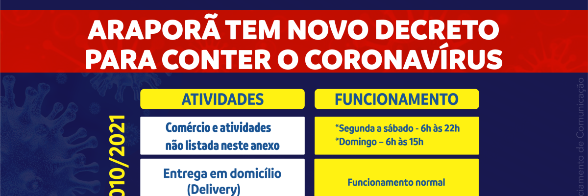 Imagem destaque notícia ARAPOR&Atilde; TEM NOVO DECRETO  PARA CONTER O CORONAV&Iacute;RUS