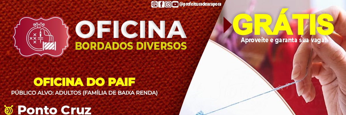 Imagem destaque notícia INSCRIÇÕES ABERTAS PARA A OFICINA DE BORDADOS DIVERSOS