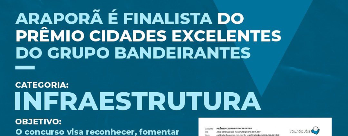 Imagem destaque notícia ARAPOR&Atilde; &Eacute; FINALISTA DO PR&Ecirc;MIO CIDADES EXCELENTES DO GRUPO BANDEIRANTES