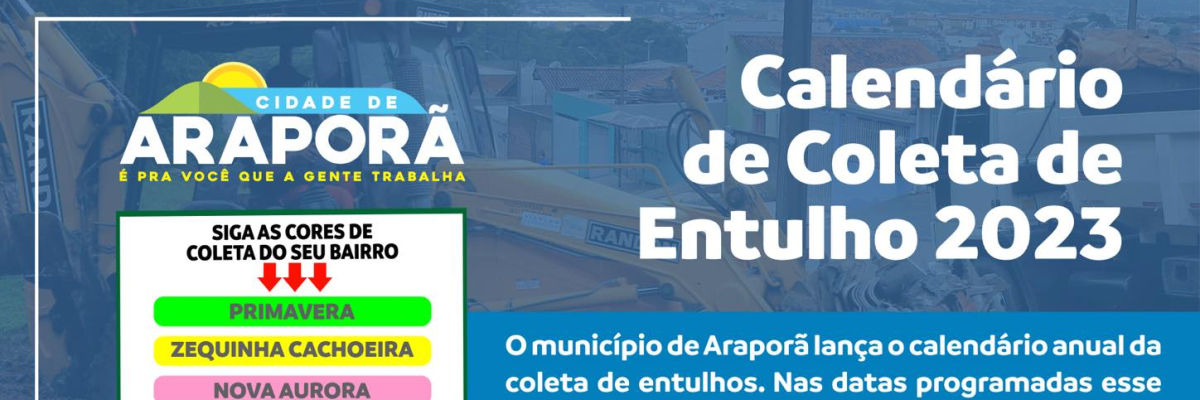 Imagem destaque notícia CALENDÁRIO DE RECOLHIMENTO DE ENTULHO EM 2023