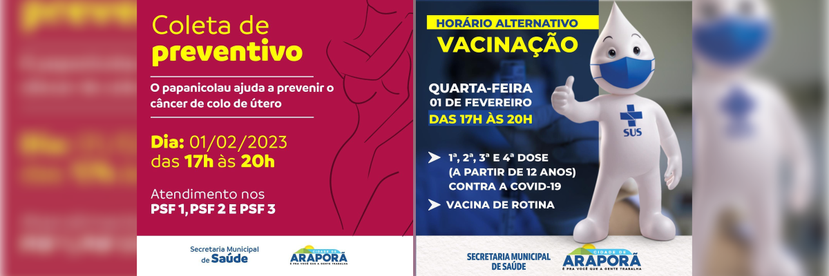 Imagem destaque notícia NESTA QUARTA-FEIRA TEM HOR&Aacute;RIO ESTENDIDO DAS SALAS DE VACINA E COLETA DE PREVENTIVO