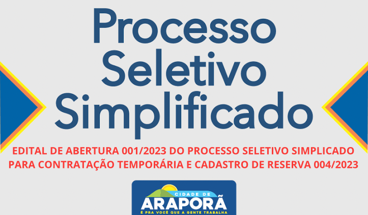 Imagem destaque notícia EDITAL DE ABERTURA 001/2023 DO PROCESSO SELETIVO SIMPLICADO PARA CONTRATAÇÃO TEMPORÁRIA E CADASTRO DE RESERVA 004/2023