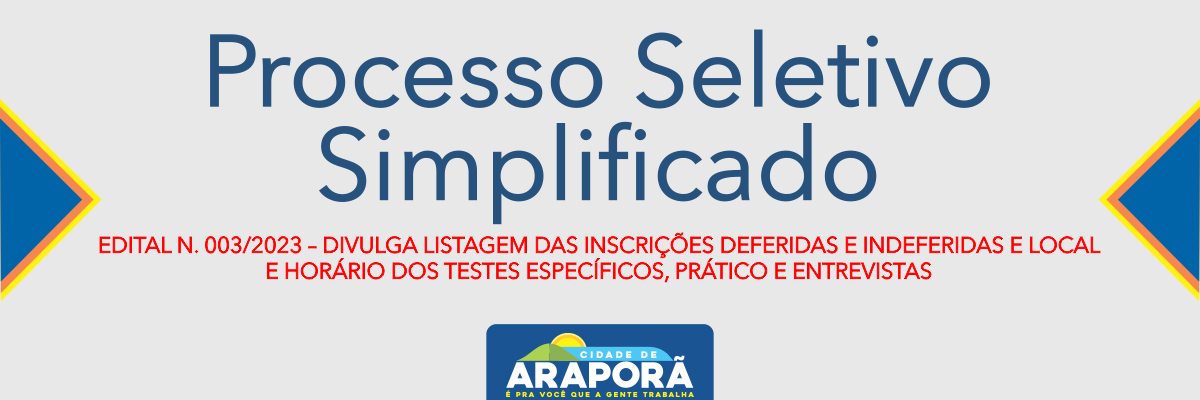 Imagem destaque notícia EDITAL N. 004/2023 – DIVULGA LISTAGEM DAS INSCRIÇÕES DEFERIDAS E INDEFERIDAS E LOCAL E HORÁRIO DOS TESTES ESPECÍFICOS, PRÁTICO E ENTREVISTAS - 29/05/2023