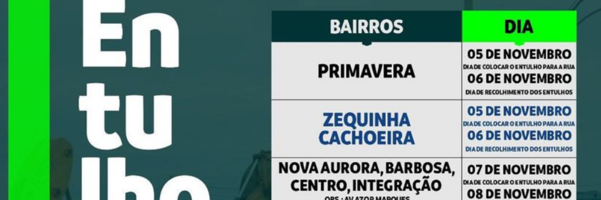 Imagem destaque notícia CRONOGRAMA RECOLHIMENTO ENTULHO