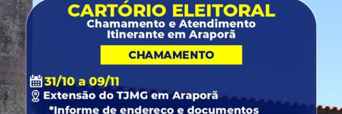 Imagem destaque notícia PARTICIPE DO MUTIRÃO DE TRANSFERÊNCIA E EMISSÃO DE TÍTULOS ELEITORAIS EM ARAPORÃ