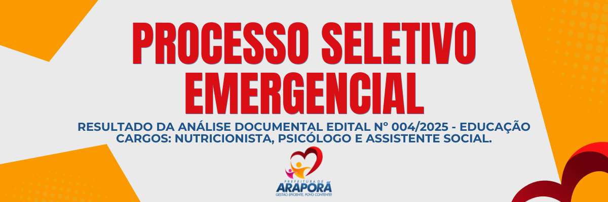 Imagem destaque notícia RESULTADO DA ANÁLISE DOCUMENTAL EDITAL Nº 004/2025 - EDUCAÇÃO | CARGOS: NUTRICIONISTA, PSICÓLOGO E ASSISTENTE SOCIAL.