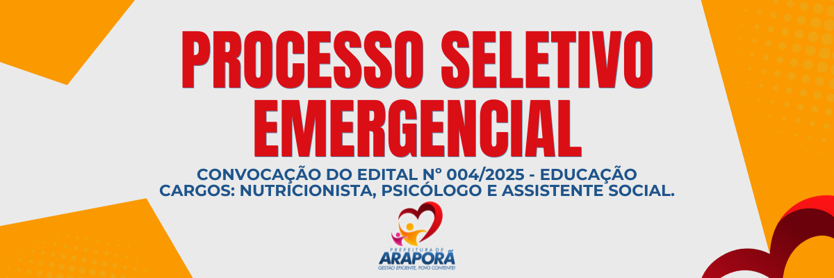Imagem destaque notícia CONVOCAÇÃO DO EDITAL Nº 004/2025 - EDUCAÇÃO | CARGOS: NUTRICIONISTA, PSICÓLOGO E ASSISTENTE SOCIAL.