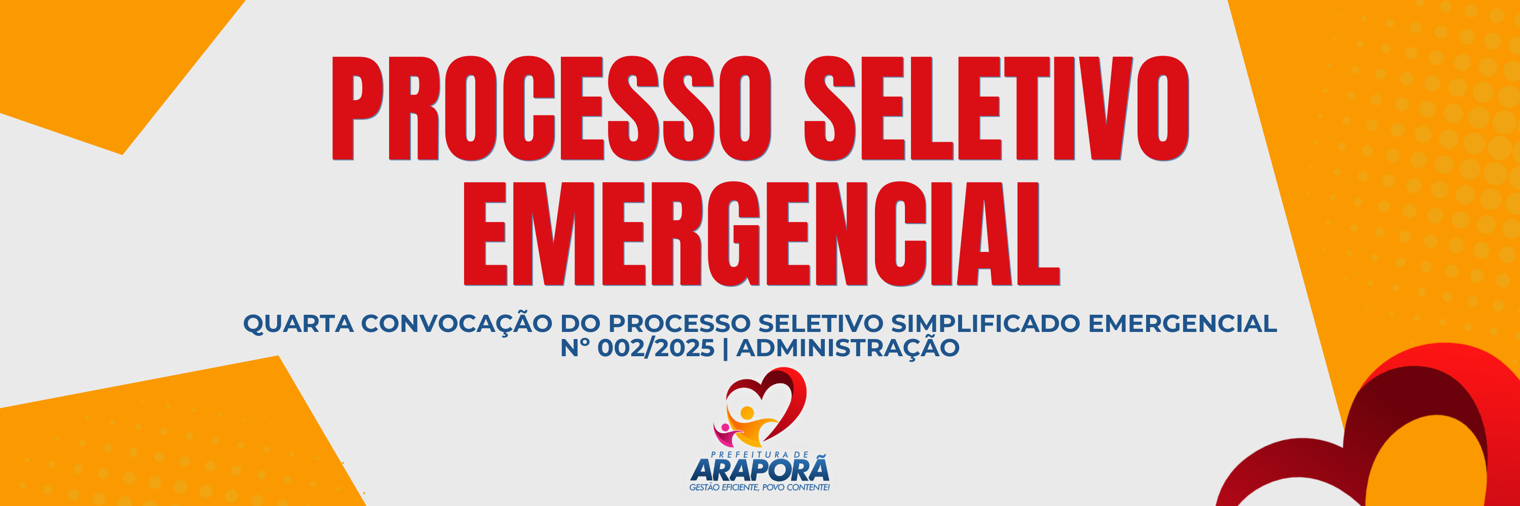 Imagem destaque notícia QUARTA CONVOCAÇÃO DO PROCESSO SELETIVO SIMPLIFICADO EMERGENCIAL Nº 002/2025 | ADMINISTRAÇÃO