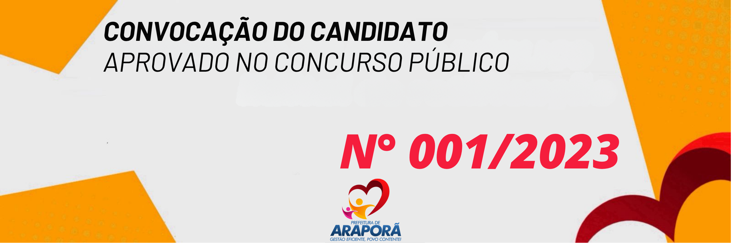 Imagem destaque notícia CONVOCA&Ccedil;&Atilde;O DO CANDIDATO APROVADO NO CONCURSO P&Uacute;BLICO n&ordm; 001/2023