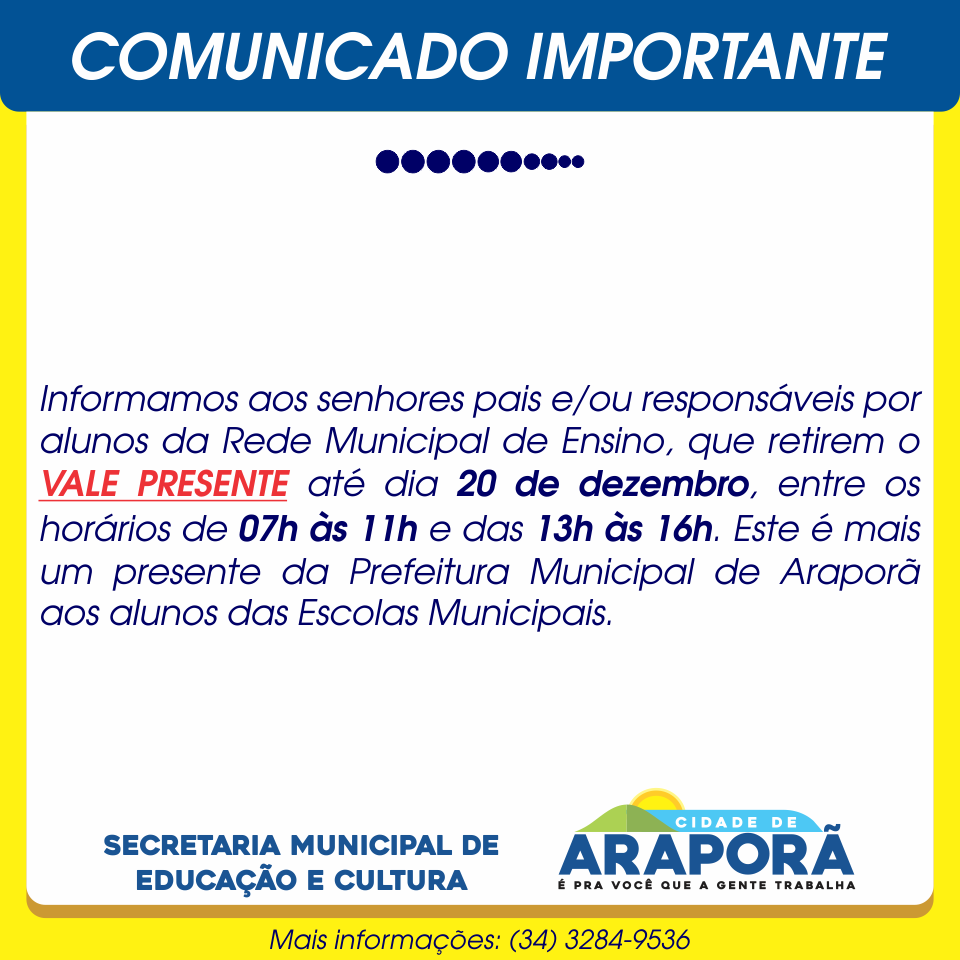 Imagem destaque notícia Pais têm até o dia 20 para retirar vale-presente nas escolas e CEMEIs