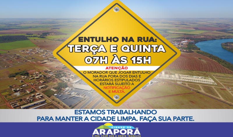Imagem destaque notícia Prefeitura de Araporã estabelece normas para retirada e coleta de entulho