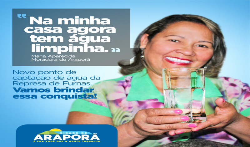 Imagem destaque notícia Prefeitura investe para que Araporã tenha  água limpa e de qualidade. População reconhece e agradece
