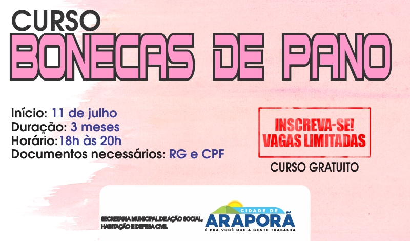 Imagem destaque notícia Inscrições para o curso de confecção de bonecas