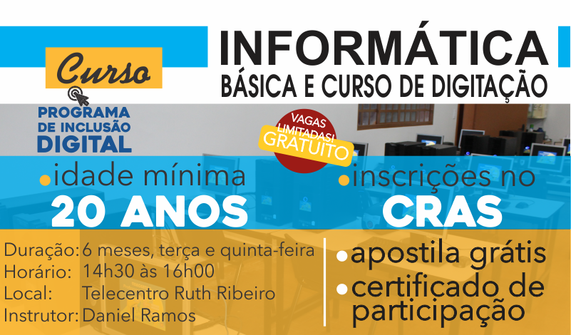 Imagem destaque notícia INSCRIÇÕES ABERTAS PARA O CURSO DE DIGITAÇÃO E INFORMÁTICA BÁSICA